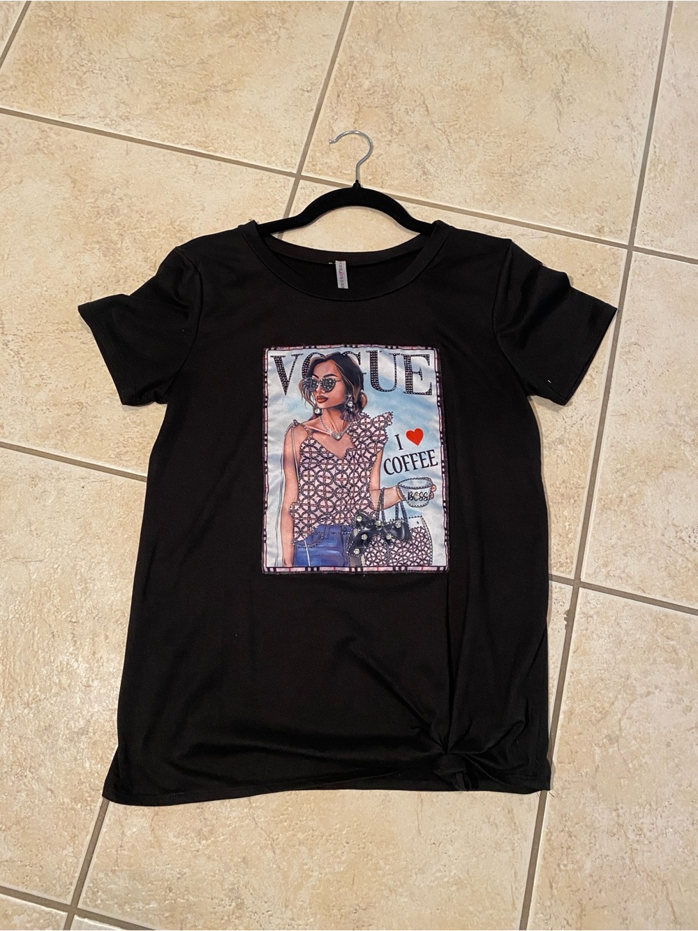 VOGUE I Love Coffee Graphic Short Sleeve Tee - Black